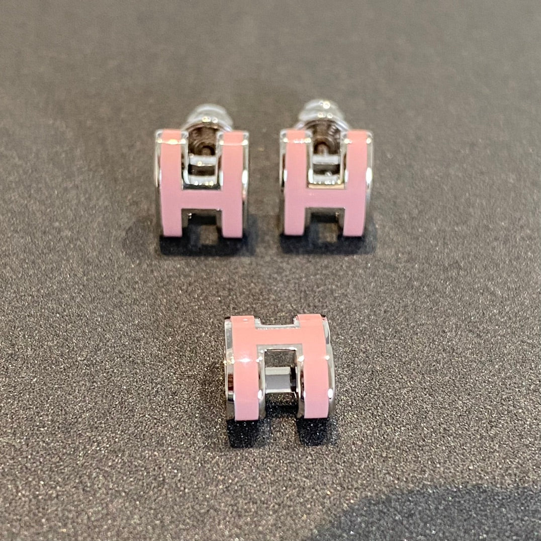 [Vicky]MINI POP H SILVER EARRINGS PINK