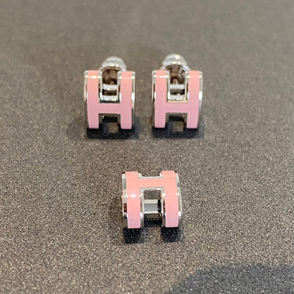 [Vicky]MINI POP H SILVER EARRINGS PINK