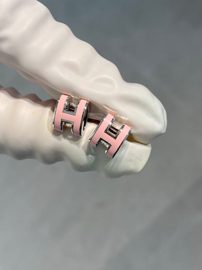 [Vicky]MINI POP H SILVER EARRINGS PINK