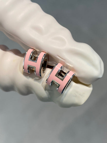 [Vicky]MINI POP H SILVER EARRINGS PINK