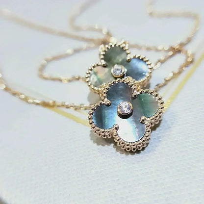 [Vicky]CLOVER 15MM DIAMOND AND MOTHER-OF-GREY NECKLACE