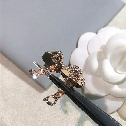 [Vicky]CLOVER MEDIUM 1 MOTIFS  PINK MOP DIAMOND EARRINGS