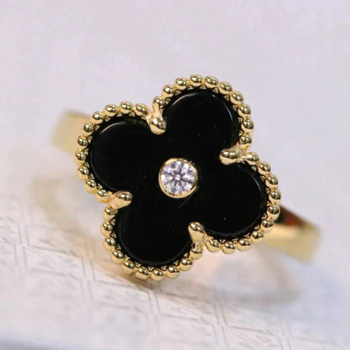 [Vicky]CLOVER ONYX RING GOLD DIAMOND
