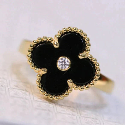 [Vicky]CLOVER ONYX RING GOLD DIAMOND