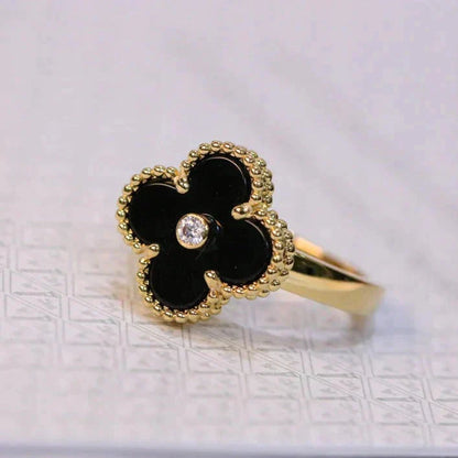 [Vicky]CLOVER ONYX RING GOLD DIAMOND