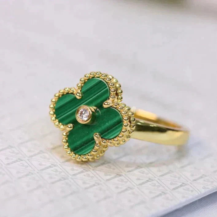 [Vicky]CLOVER MALACHITE RING GOLD DIAMOND