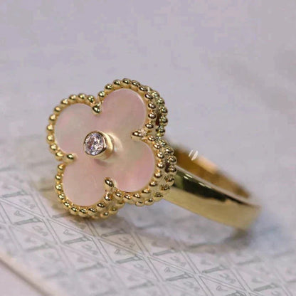 [Vicky]CLOVER PINK MOP RING GOLD DIAMOND