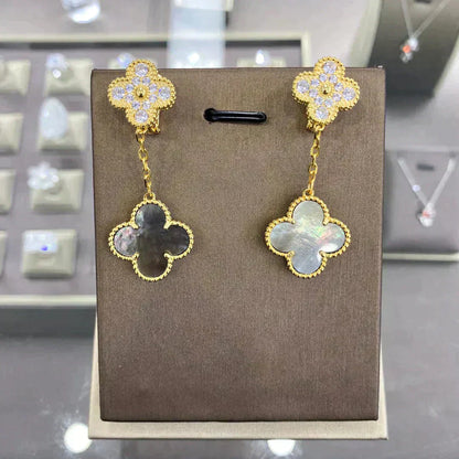 [Vicky]CLOVER  2 MOTIFS  DIAMOND  EARRINGS (MULTIPLE CHOICESç´