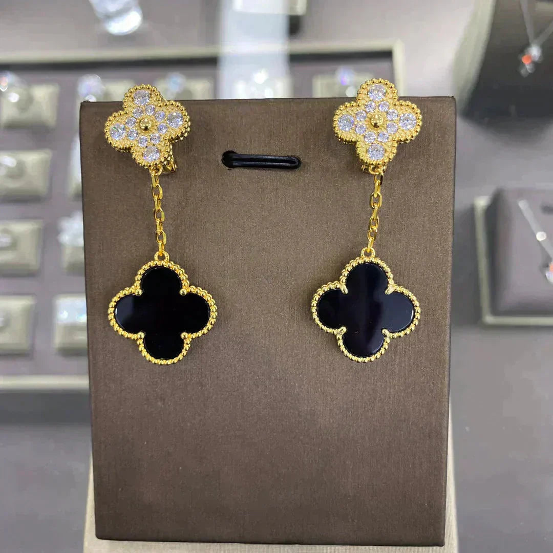 [Vicky]CLOVER  2 MOTIFS  DIAMOND  EARRINGS (MULTIPLE CHOICESç´