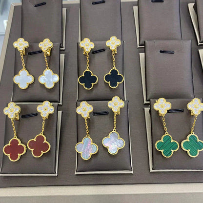 [Vicky]CLOVER  2 MOTIFS  DIAMOND  EARRINGS (MULTIPLE CHOICESç´