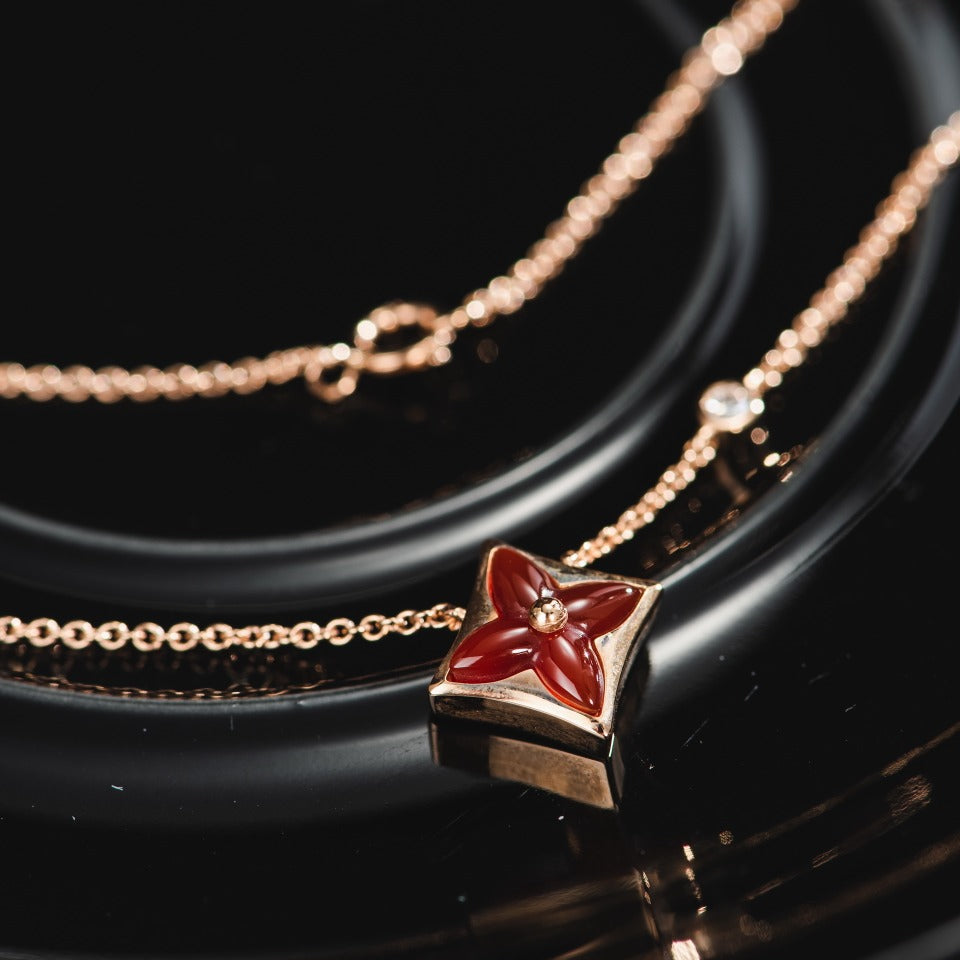 [Vicky]STAR NECKLACE PINK GOLD 1 DIAMOND