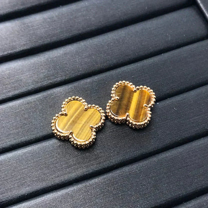 [Vicky]CLOVER MEDIUM 1 MOTIFS TIGER EYE EARRINGS