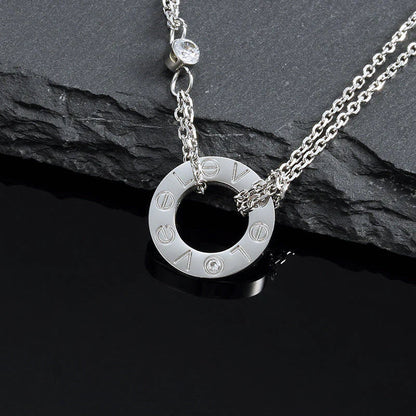 [Vicky]LOVE NECKLACE 16MM 2 DIAMONDS