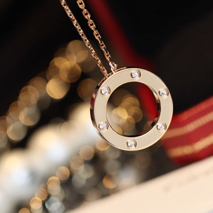 [Vicky]LOVE NECKLACE 16MM 6 DIAMONDS PINK GOLD