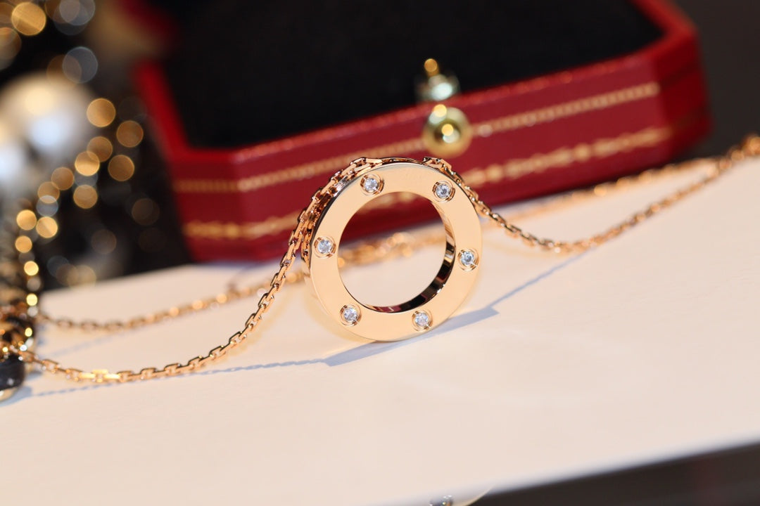 [Vicky]LOVE NECKLACE 16MM 6 DIAMONDS PINK GOLD