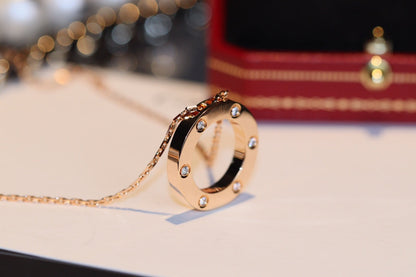 [Vicky]LOVE NECKLACE 16MM 6 DIAMONDS PINK GOLD