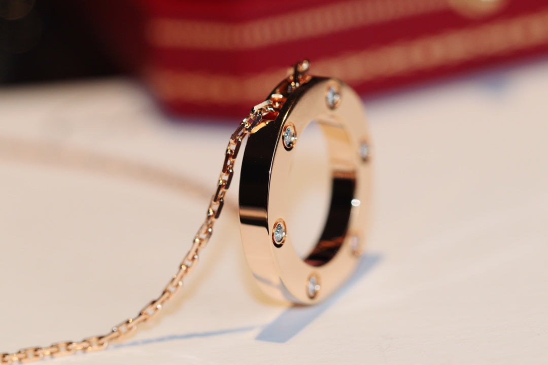 [Vicky]LOVE NECKLACE 16MM 6 DIAMONDS PINK GOLD