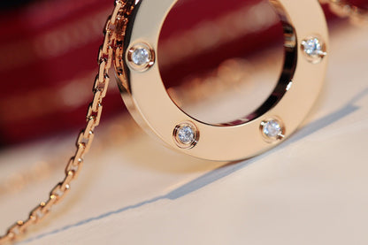 [Vicky]LOVE NECKLACE 16MM 6 DIAMONDS PINK GOLD