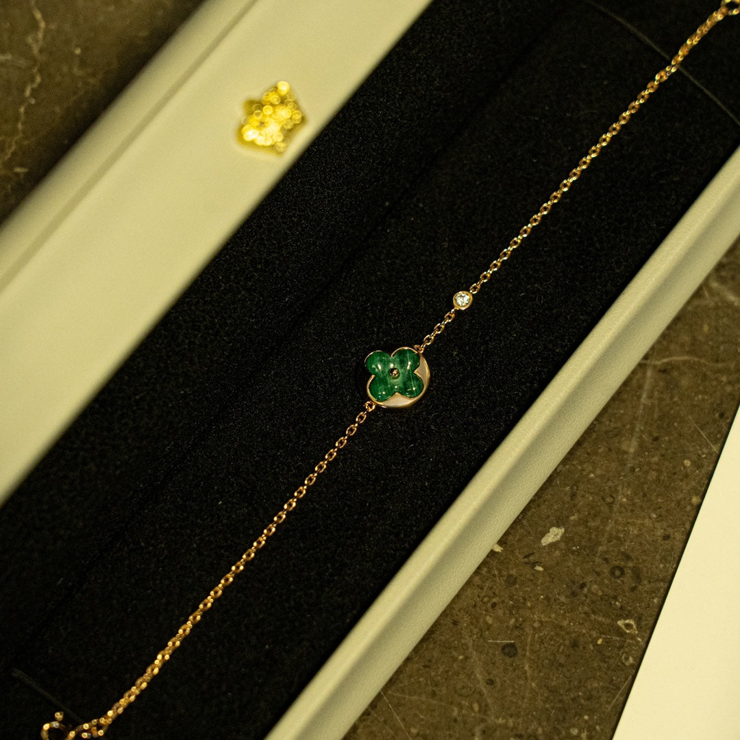 [Vicky]SUN MALACHITE 1 DIAMOND PINK GOLD BRACELET