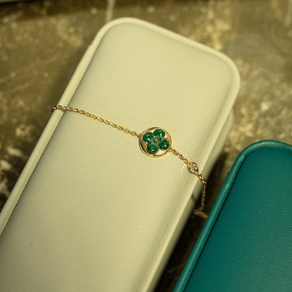 [Vicky]SUN MALACHITE 1 DIAMOND PINK GOLD BRACELET