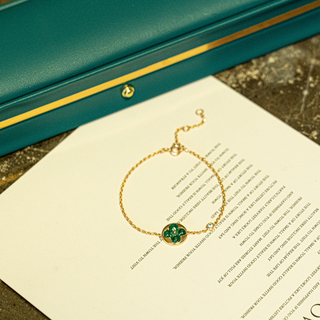 [Vicky]SUN MALACHITE 1 DIAMOND PINK GOLD BRACELET