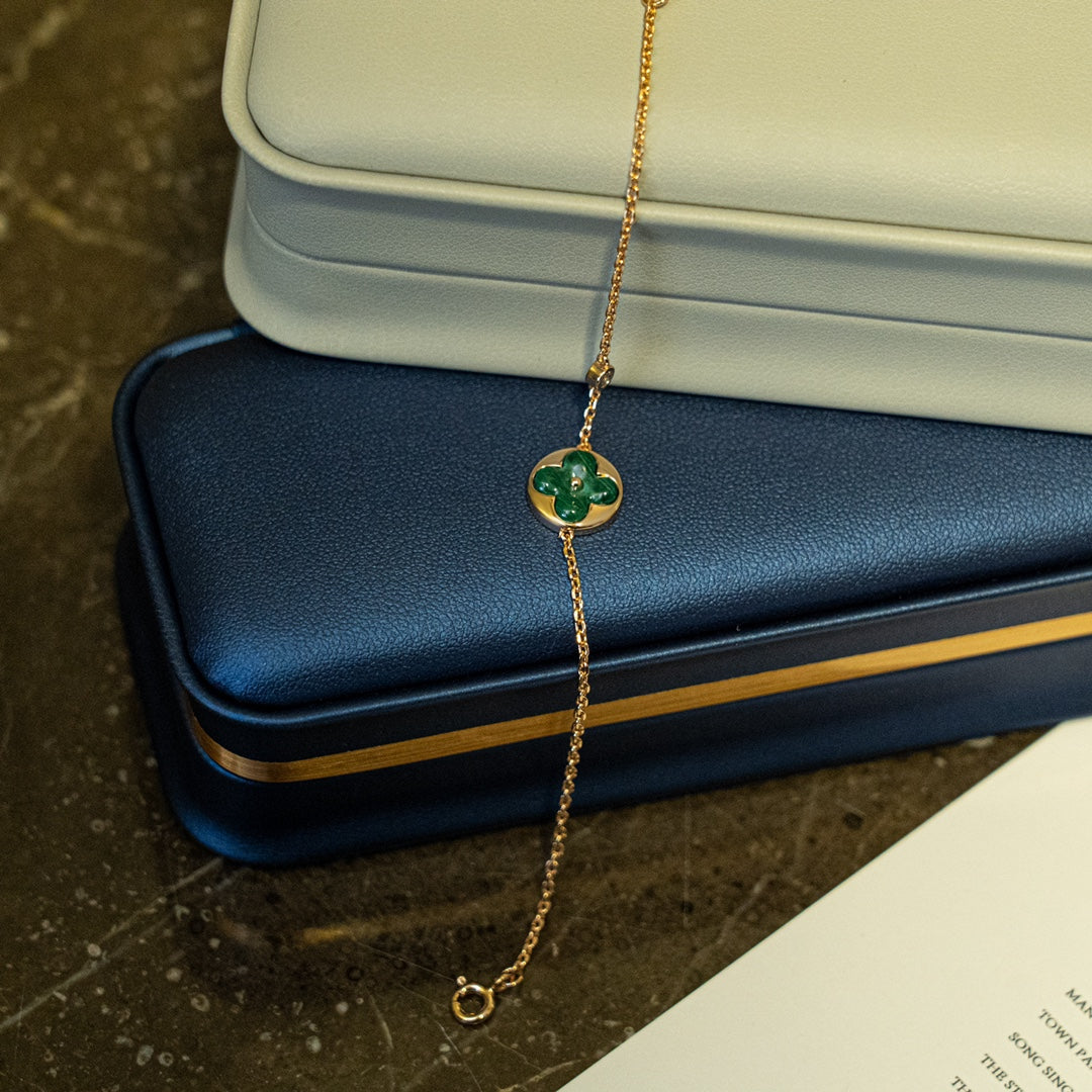 [Vicky]SUN MALACHITE 1 DIAMOND PINK GOLD BRACELET