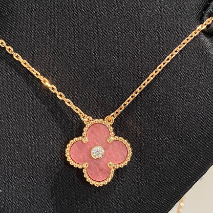 [Vicky]CLOVER 15MM DIAMOND RHODONITE NECKLACE