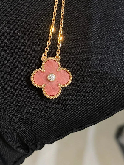 [Vicky]CLOVER 15MM DIAMOND RHODONITE NECKLACE