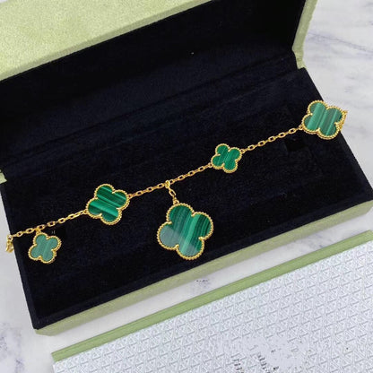[Vicky]MAGIC CLOVER MALACHITE GOLD BRACELET 5 MOTIFS