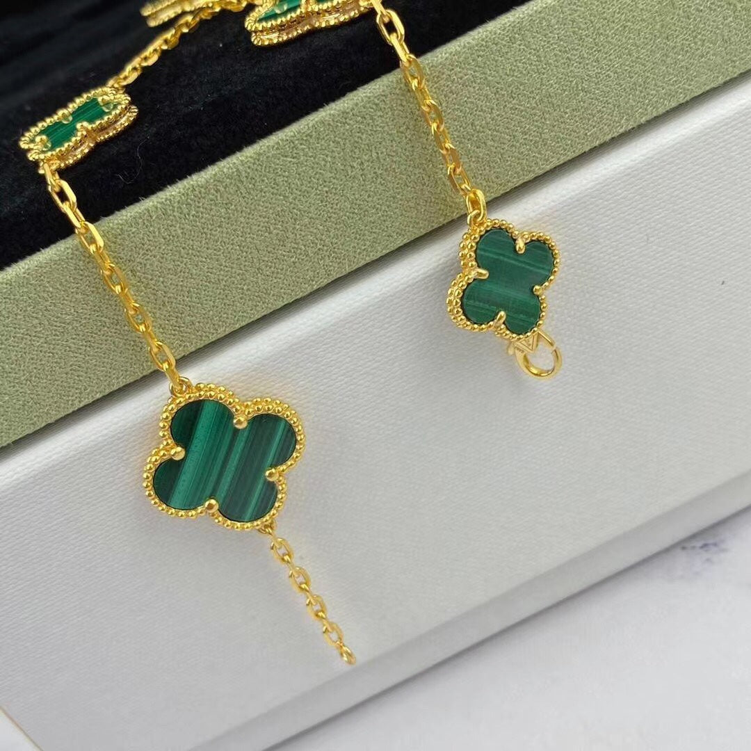 [Vicky]MAGIC CLOVER MALACHIT GOLDARMBAND 5 MOTIVE