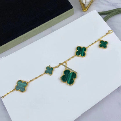 [Vicky]MAGIC CLOVER MALACHITE GOLD BRACELET 5 MOTIFS
