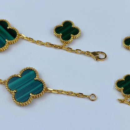 [Vicky]MAGIC CLOVER MALACHITE GOLD BRACELET 5 MOTIFS