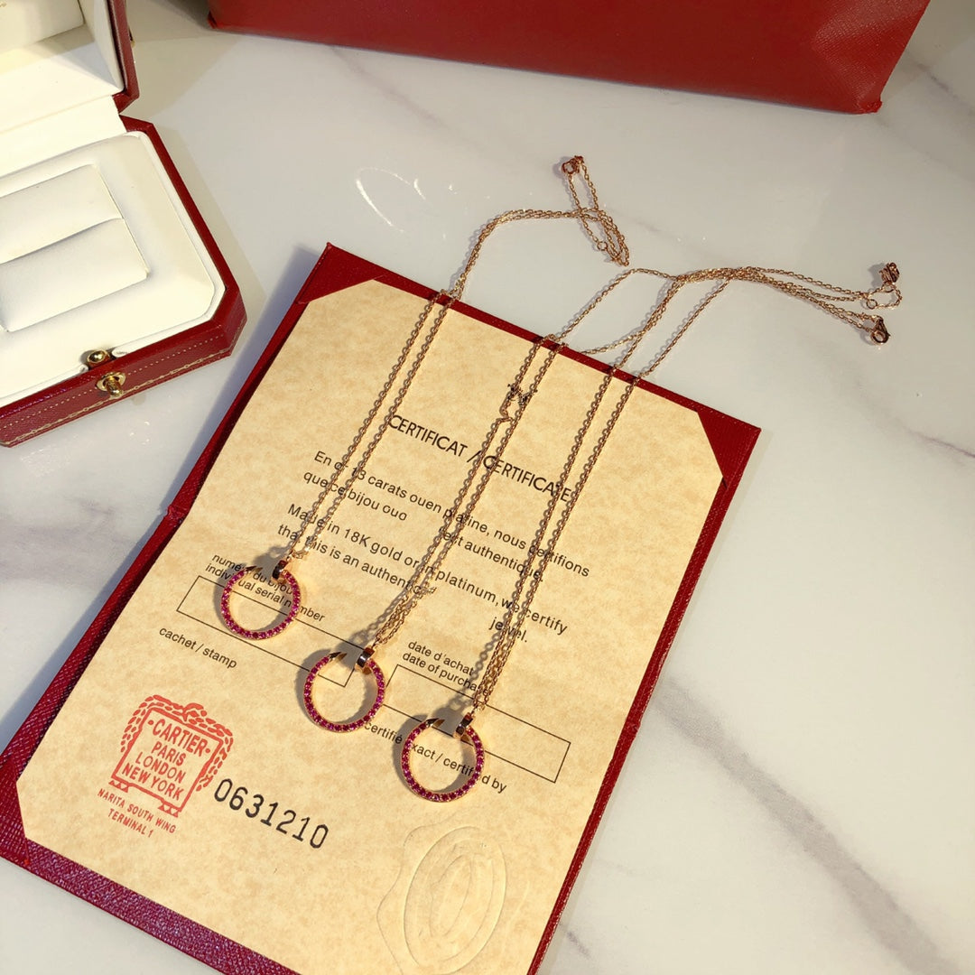 [Vicky]JUSTE HALSKETTE GOLD ROTE DIAMANTEN
