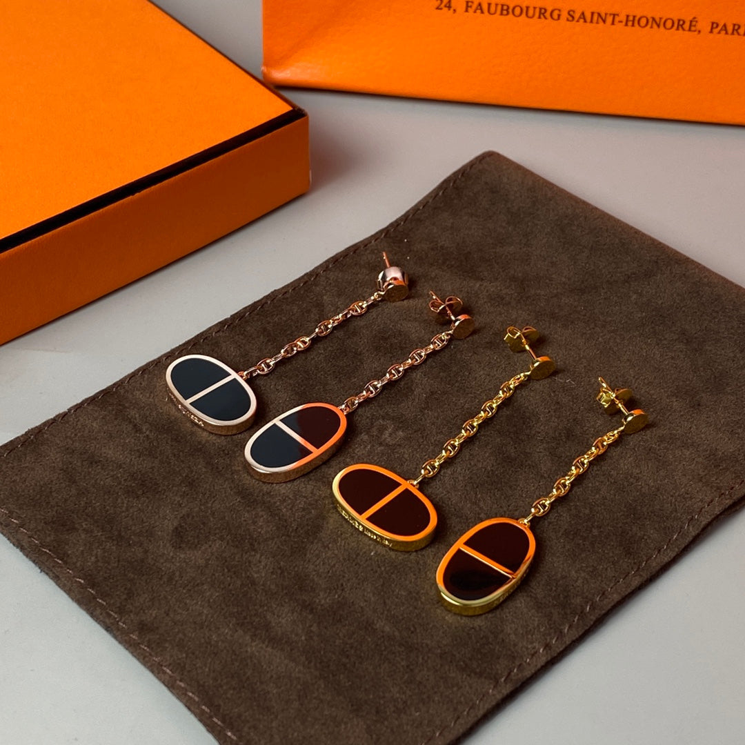 [Vicky]CHAINE VERSO BLACK CERAMIC EARRINGS