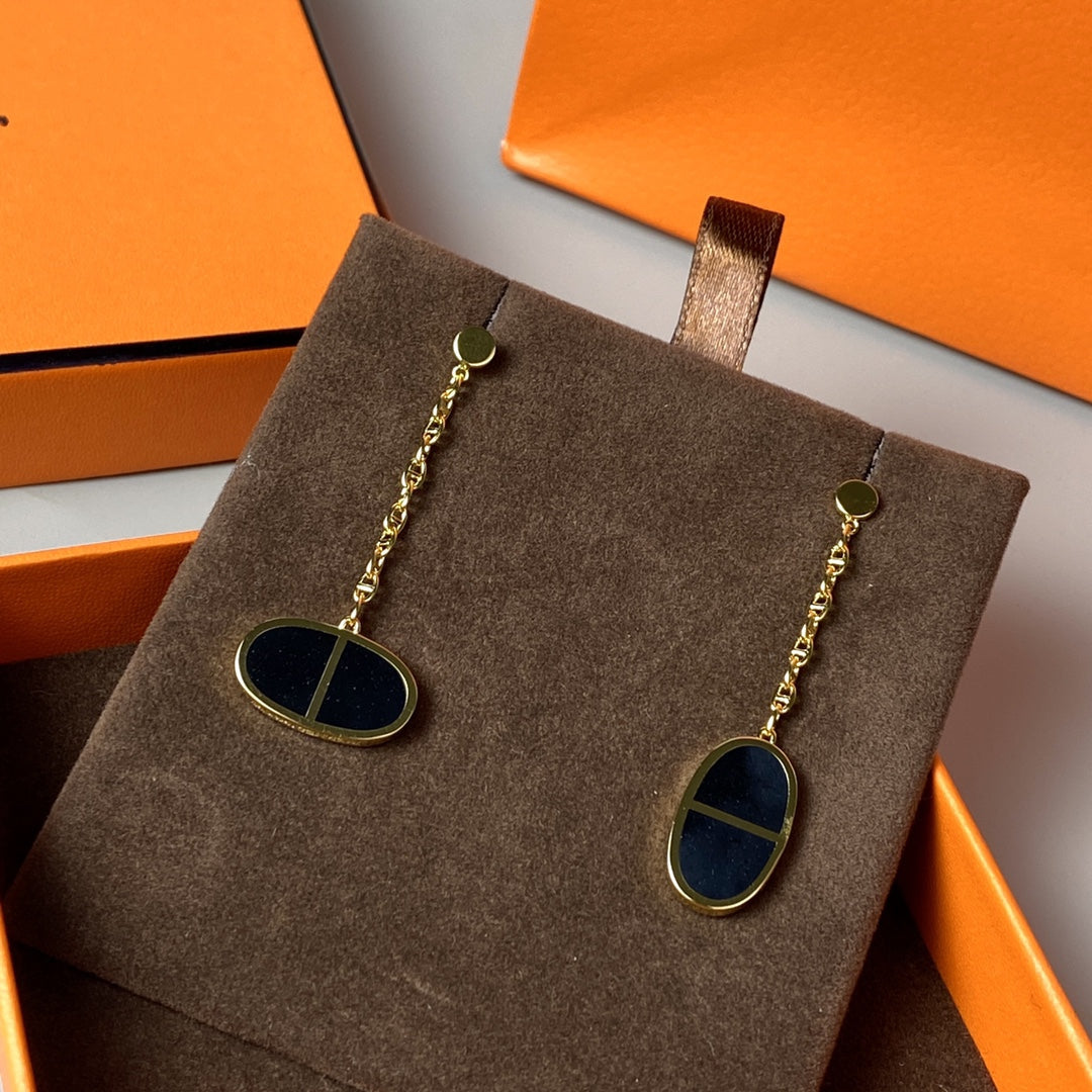 [Vicky]CHAINE VERSO BLACK CERAMIC EARRINGS