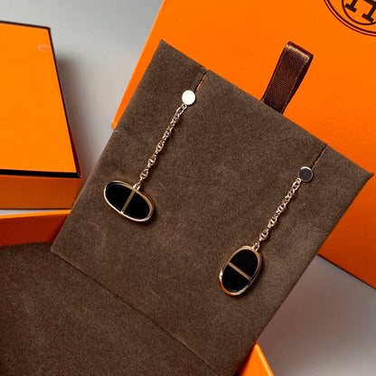 [Vicky]CHAINE VERSO BLACK CERAMIC EARRINGS