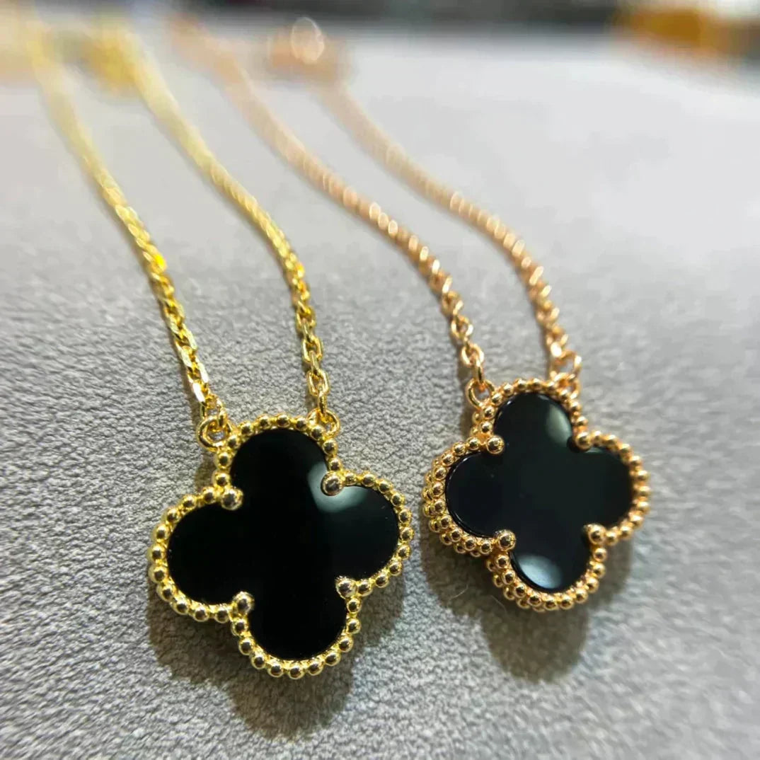 [Vicky]CLOVER 15MM BLACK ONYX SINGLE FLOWER NECKLACE