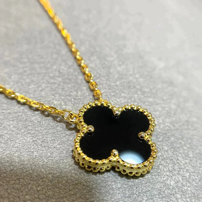 [Vicky]CLOVER 15MM BLACK ONYX SINGLE FLOWER NECKLACE
