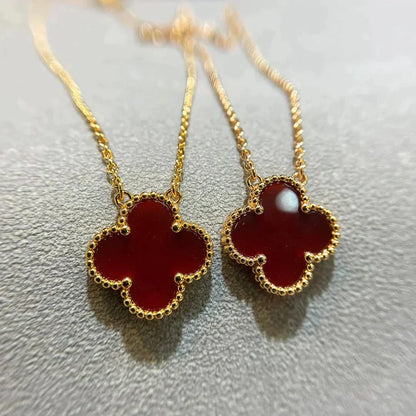 [Vicky]CLOVER 15MM CARNELIAN SINGLE FLOWER NECKLACE