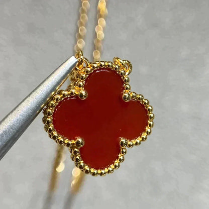 [Vicky]CLOVER 15MM CARNELIAN SINGLE FLOWER NECKLACE