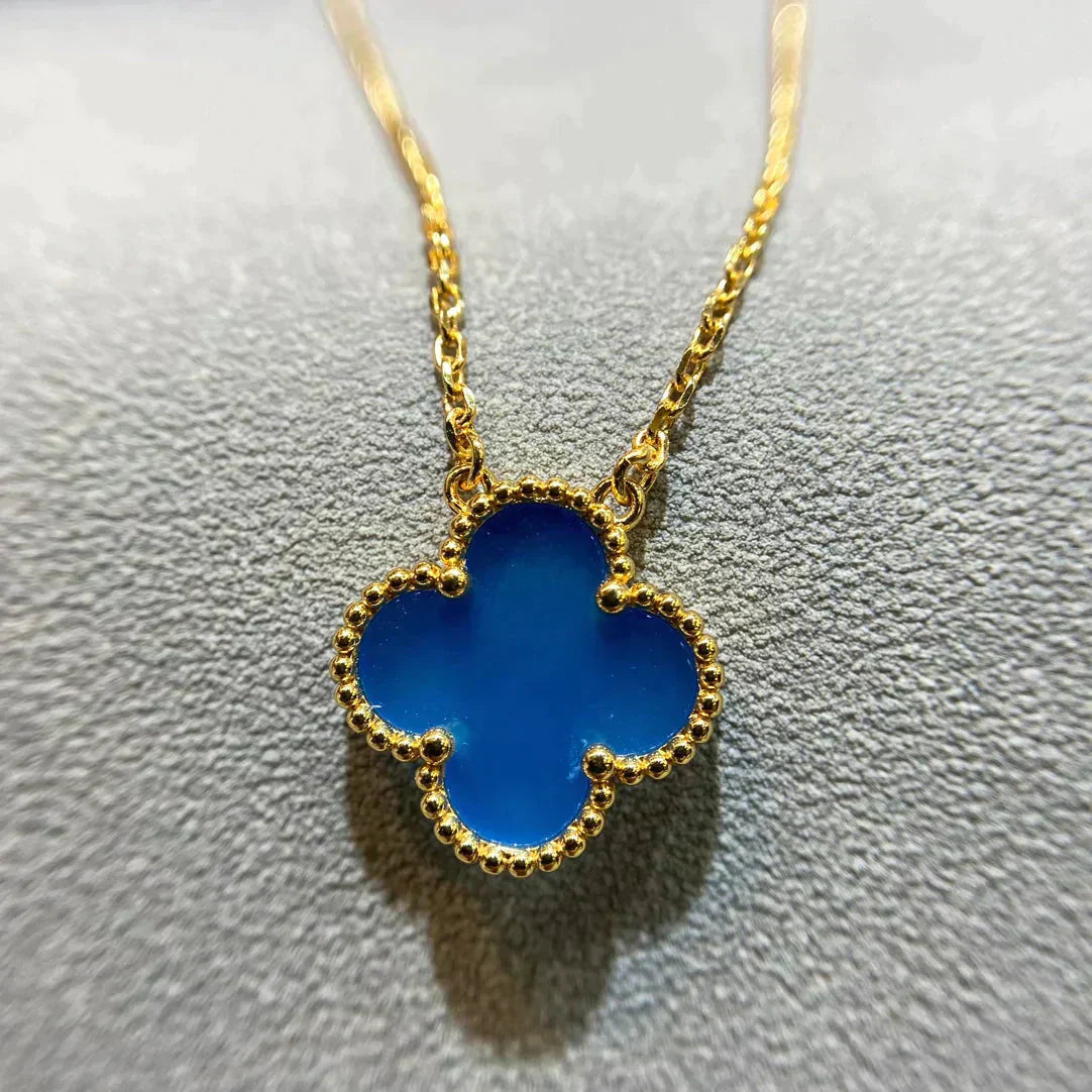 [Vicky]CLOVER 15MM BLUE AGATE NECKLACE