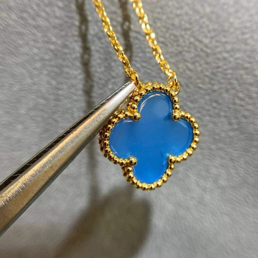 [Vicky]CLOVER 15MM BLUE AGATE NECKLACE