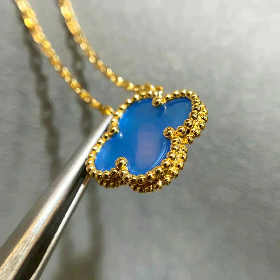 [Vicky]CLOVER 15MM BLUE AGATE NECKLACE
