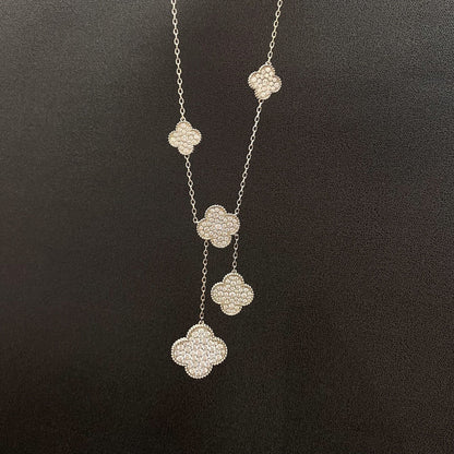 [Vicky]CLOVER 5 MOTIFS SILVER DIAMONDS NECKLACE