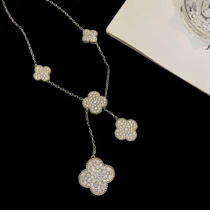 [Vicky]CLOVER 5 MOTIFS SILVER DIAMONDS NECKLACE