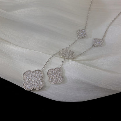 [Vicky]CLOVER 5 MOTIFS SILVER DIAMONDS NECKLACE