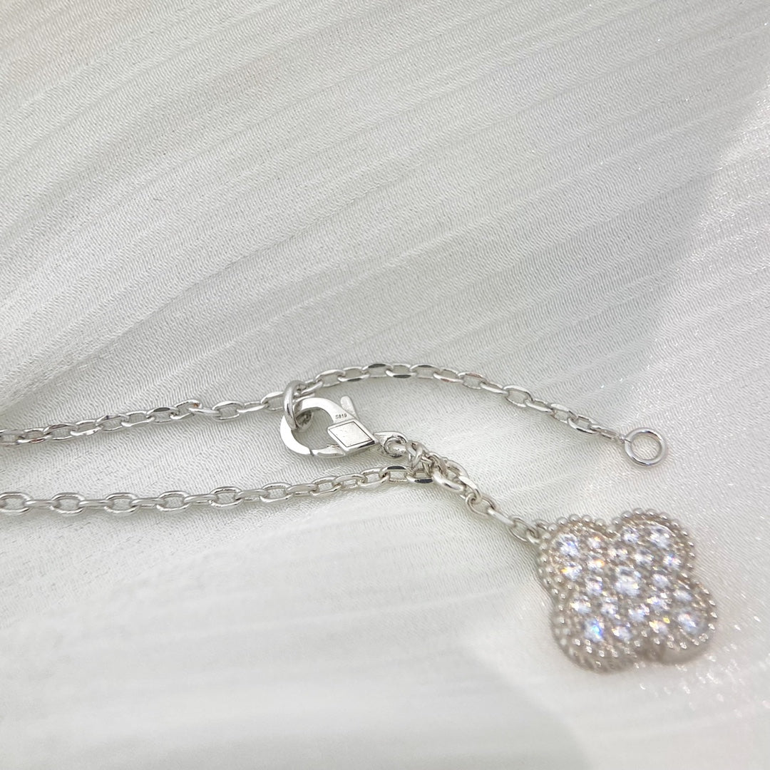 [Vicky]CLOVER 5 MOTIFS SILVER DIAMONDS NECKLACE