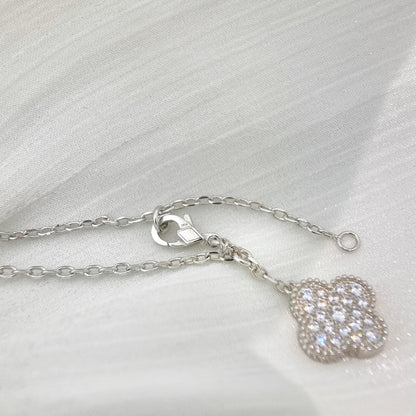 [Vicky]CLOVER 5 MOTIFS SILVER DIAMONDS NECKLACE