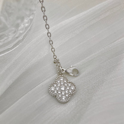 [Vicky]CLOVER 5 MOTIFS SILVER DIAMONDS NECKLACE