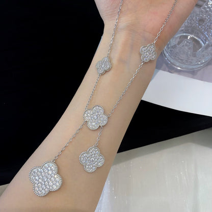 [Vicky]CLOVER 5 MOTIFS SILVER DIAMONDS NECKLACE
